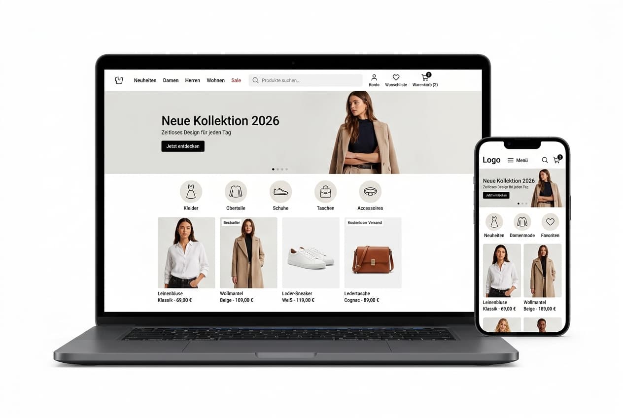 Moderne E-Commerce-Plattform auf Desktop- und Mobilgeräten